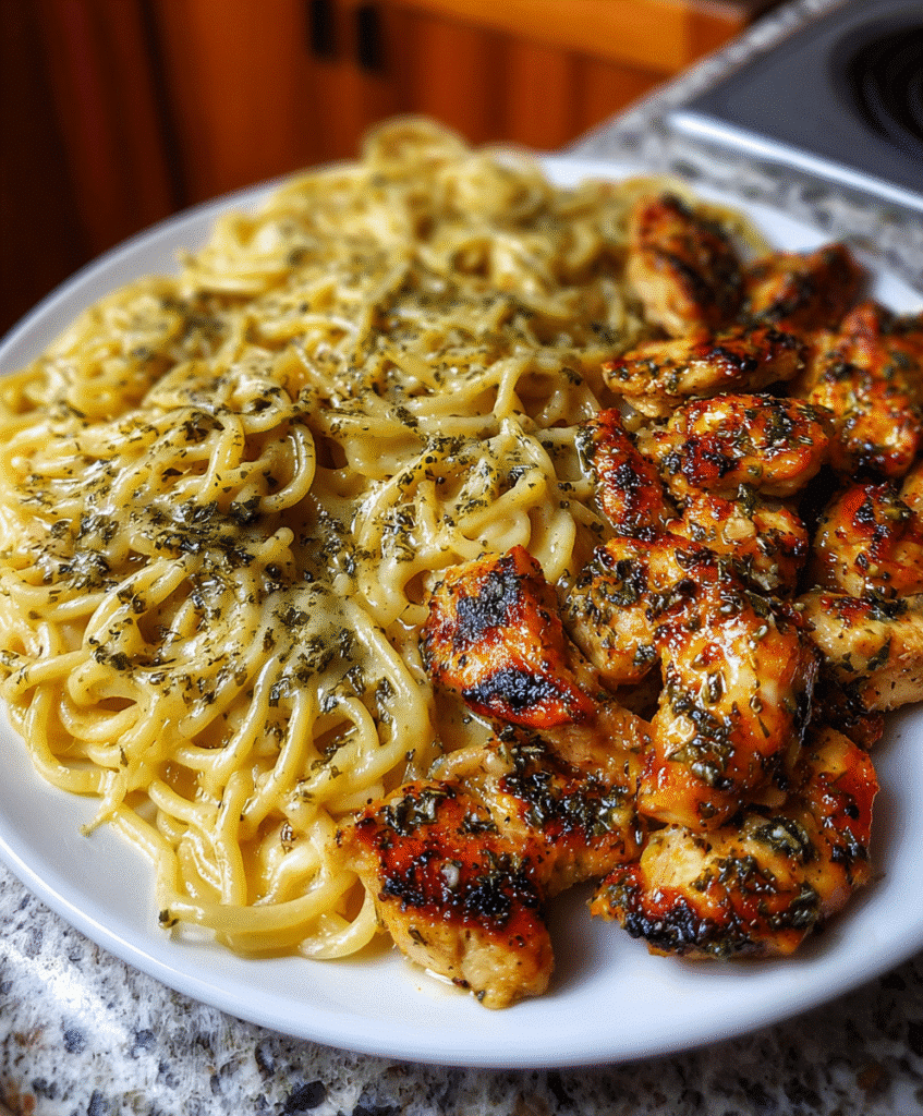 Garlic Butter Chicken Cheesy Spaghetti
