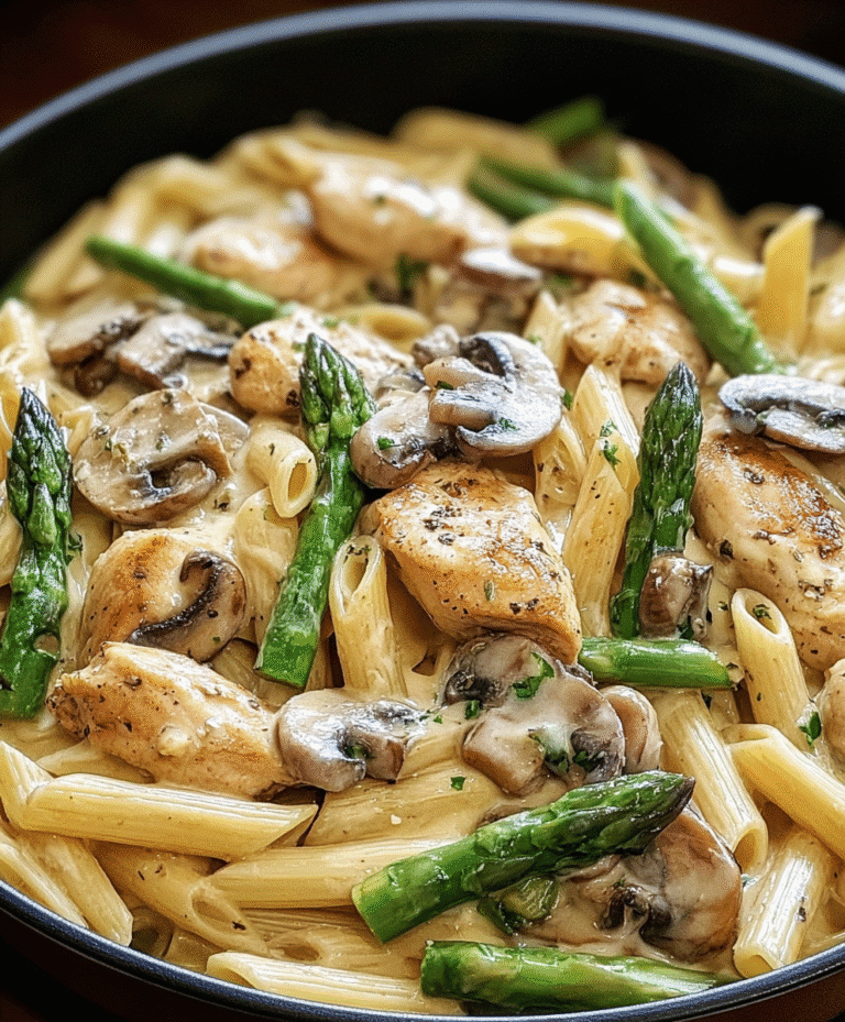 Creamy Mushroom and Asparagus Chicken Penne