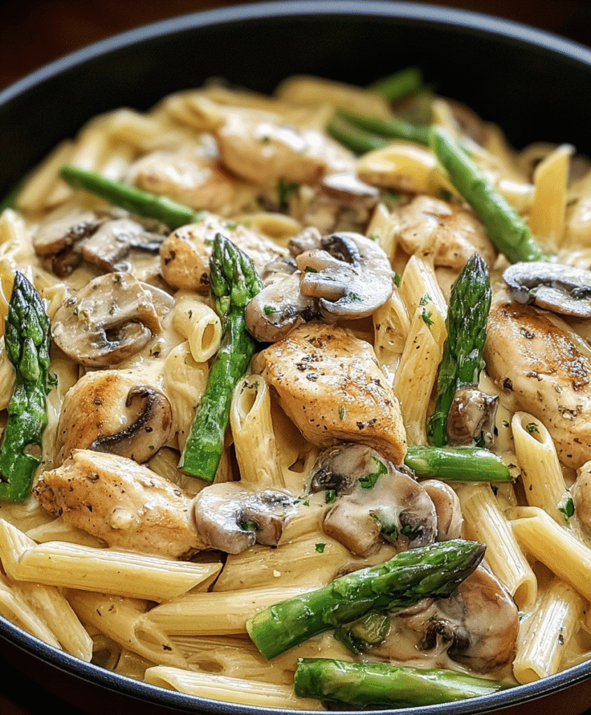 Creamy Mushroom and Asparagus Chicken Penne