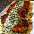 Parmesan Crusted Chicken with Creamy Garlic Sauce