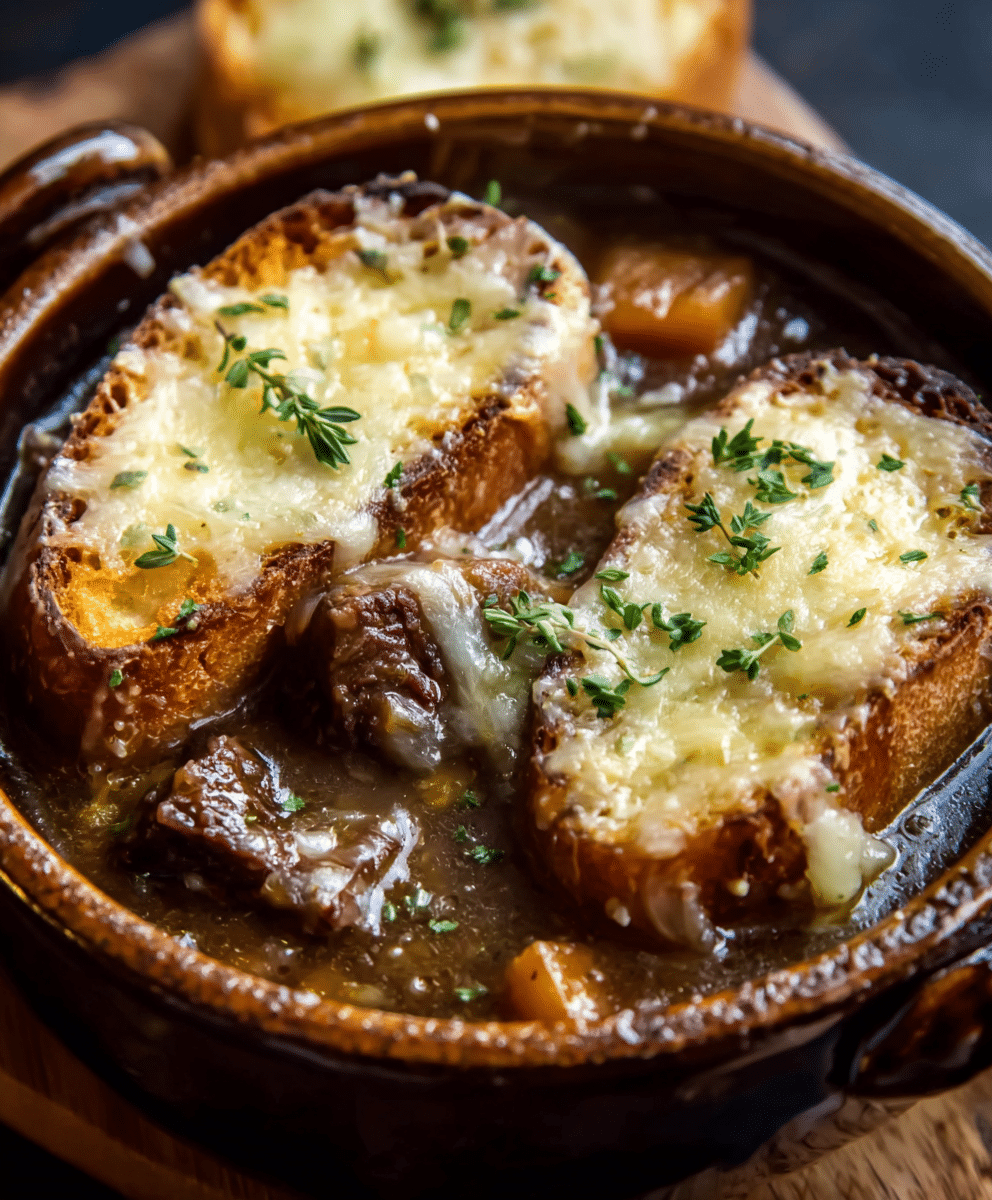 French Onion Short Rib Soup with Cheesy Gruyère Toast