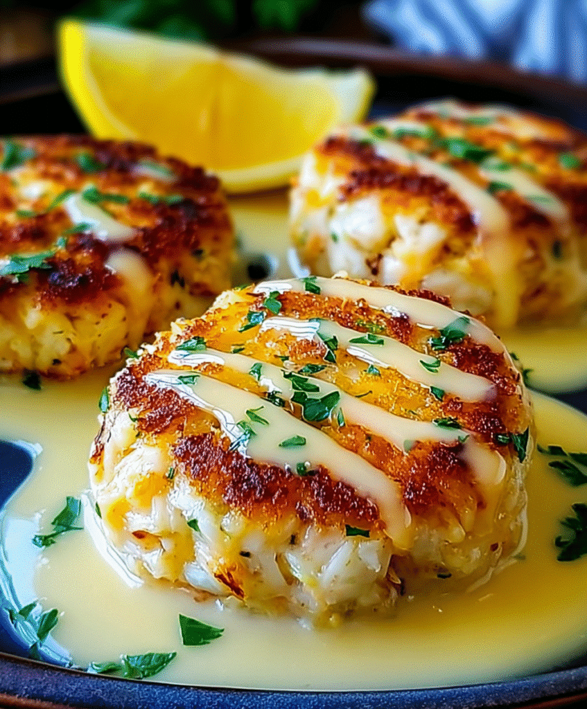Cheddar Bay Crab Cakes with Lemon Butter Drizzle