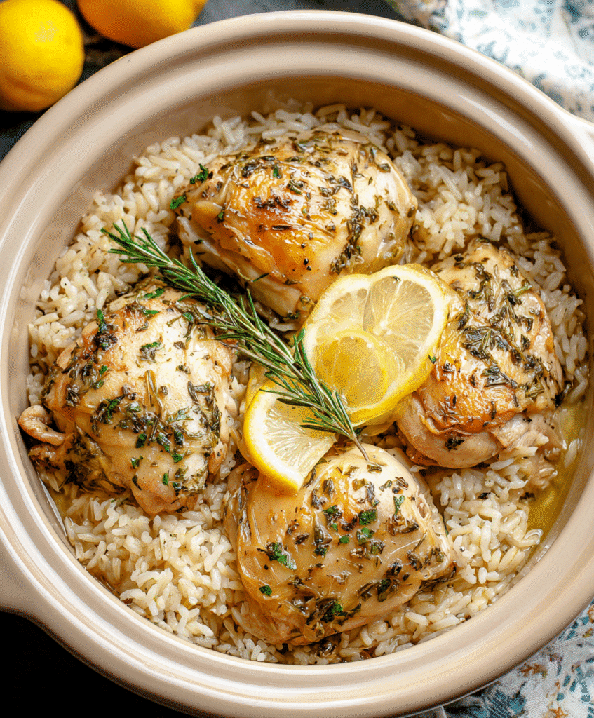 Slow Cooker Lemon Herb Chicken and Rice