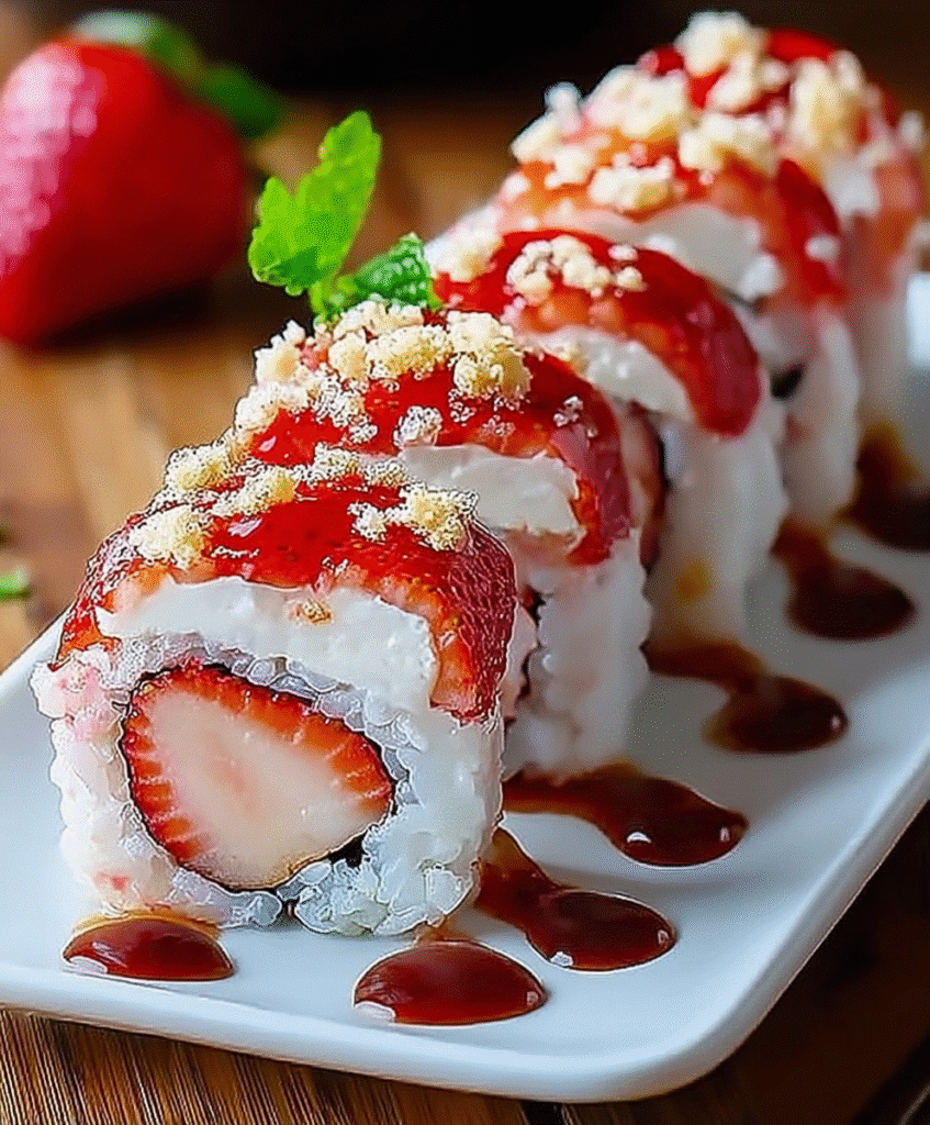 Creative & Cute Strawberry Shortcake Sushi Roll Dessert Recipe