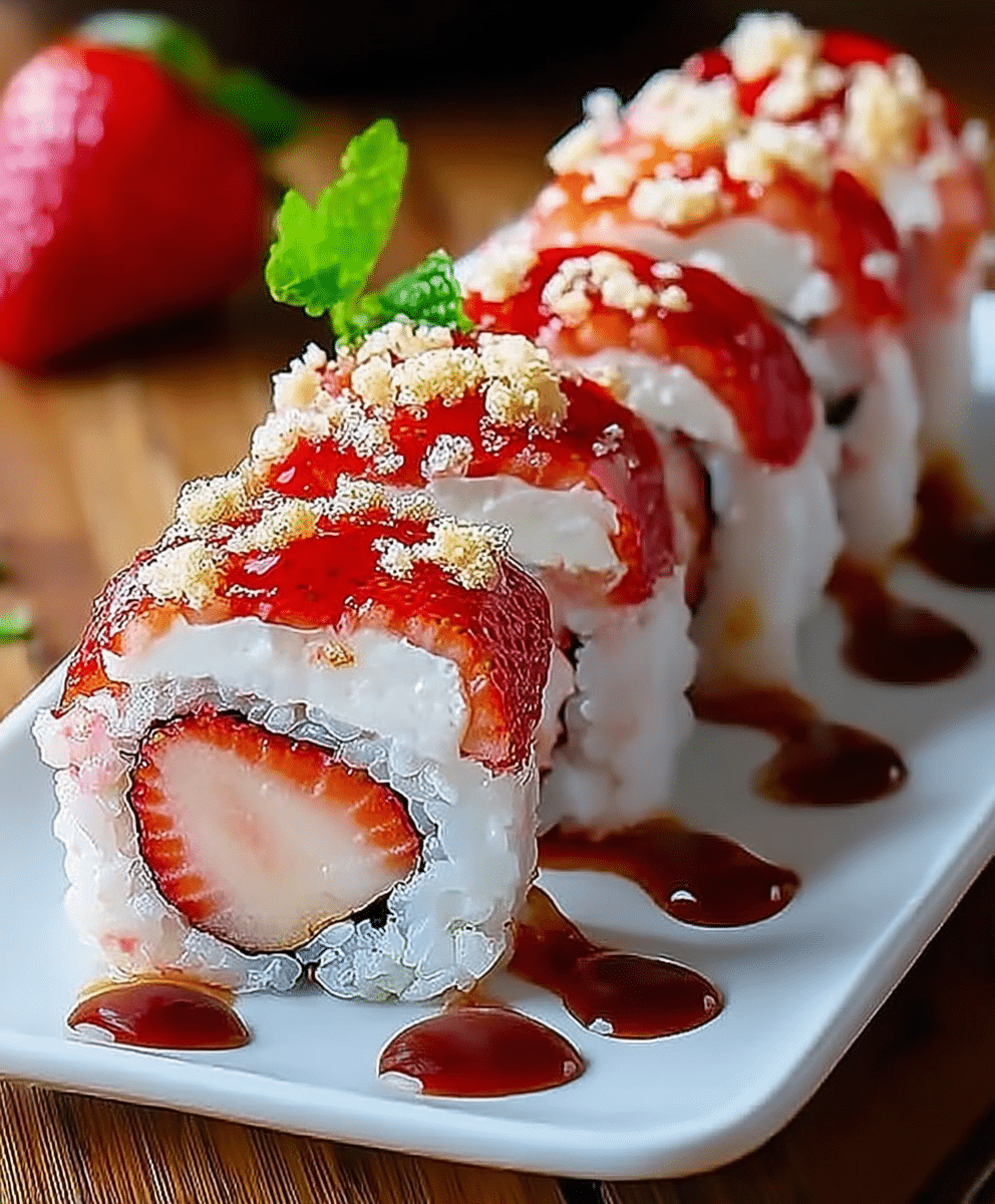 Creative & Cute Strawberry Shortcake Sushi Roll Dessert Recipe