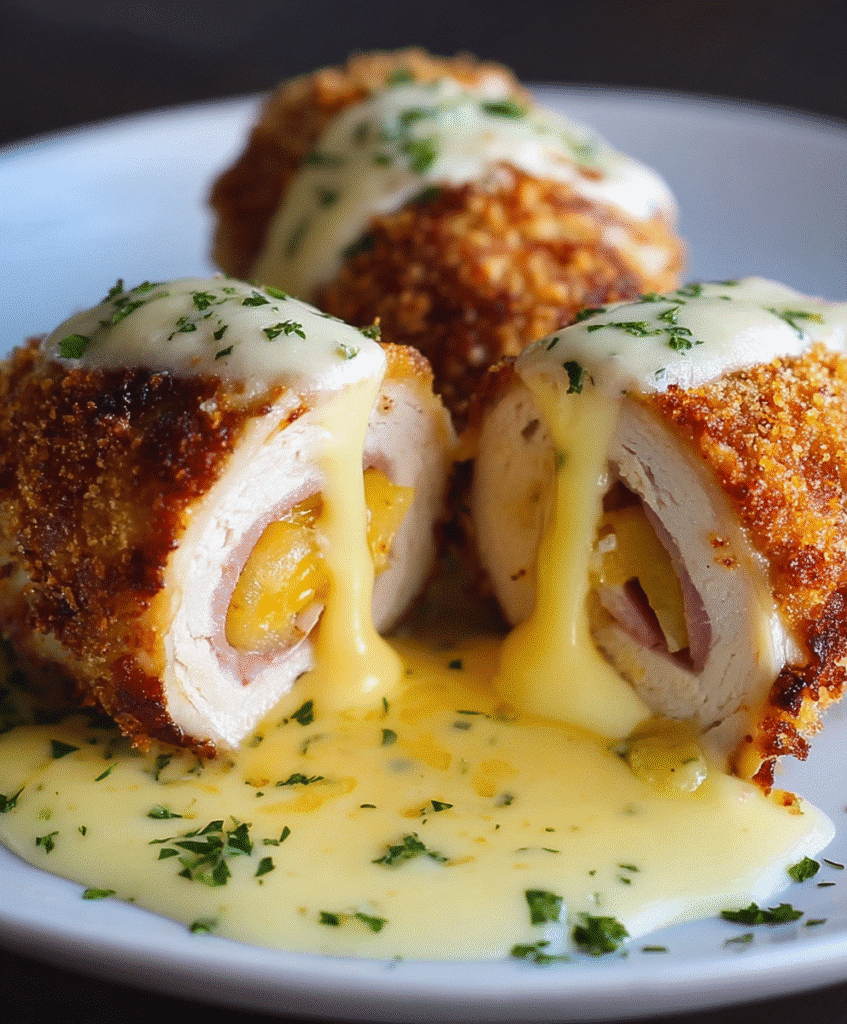 Chicken Cordon Bleu with Swiss Cheese Sauce