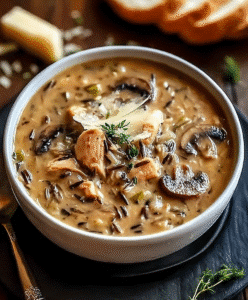 Savory Mushroom and Chicken Wild Rice Soup with Parmesan