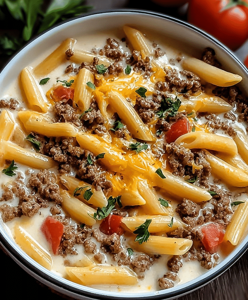 Creamy Rotel Pasta with Ground Beef