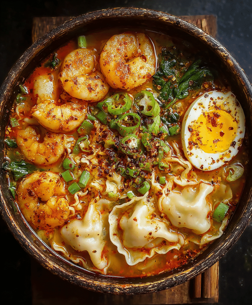 Spicy Shrimp Dumpling Noodle Soup