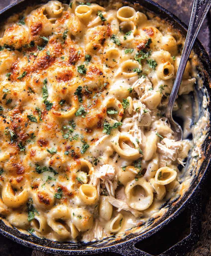 One Pot White Chicken Chili Mac and Cheese