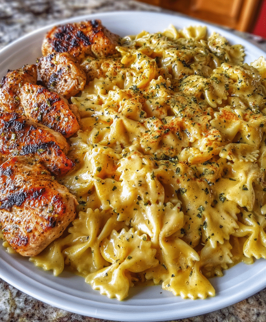 Cheesy Bowtie Chicken Pasta in Velveeta Cajun Cream Sauce