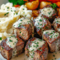 Garlic Butter Steak Bites with a Rich Parmesan Cream Sauce