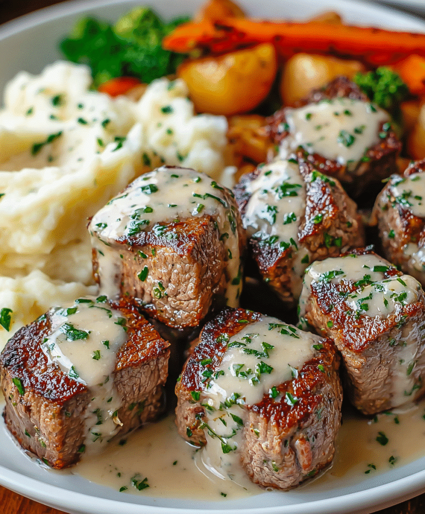 Garlic Butter Steak Bites with a Rich Parmesan Cream Sauce