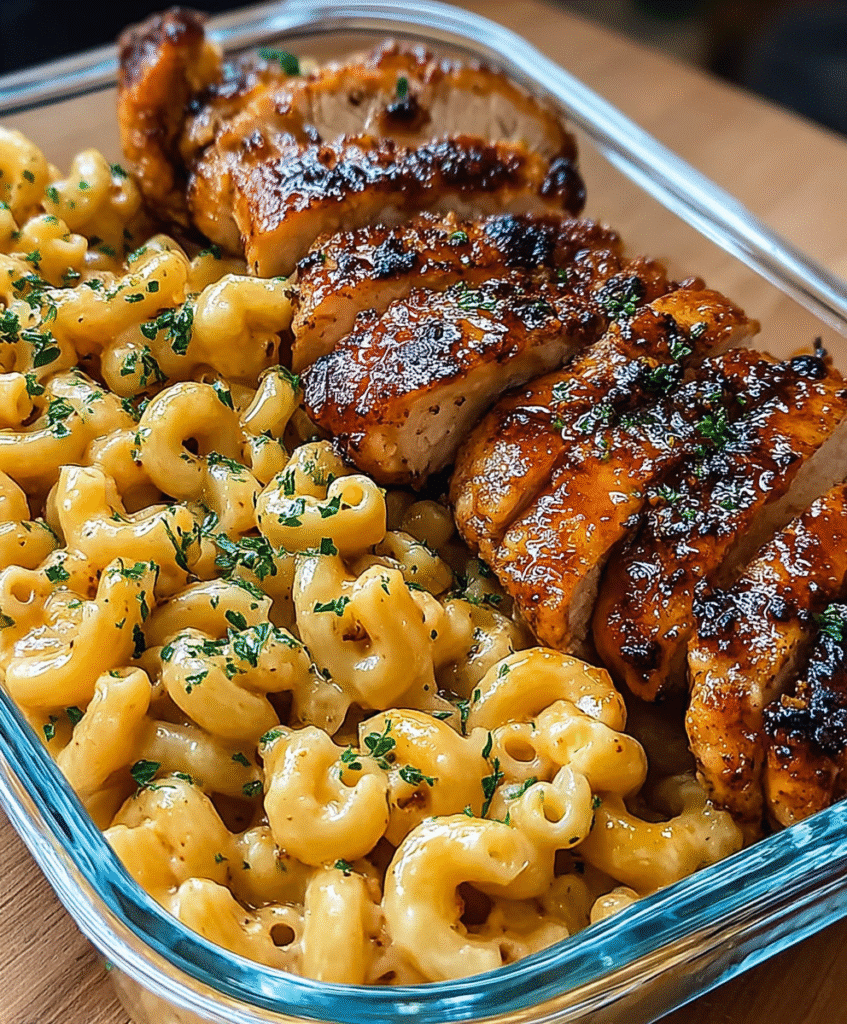 High-Protein Honey Garlic Butter Chicken with Mac & Cheese