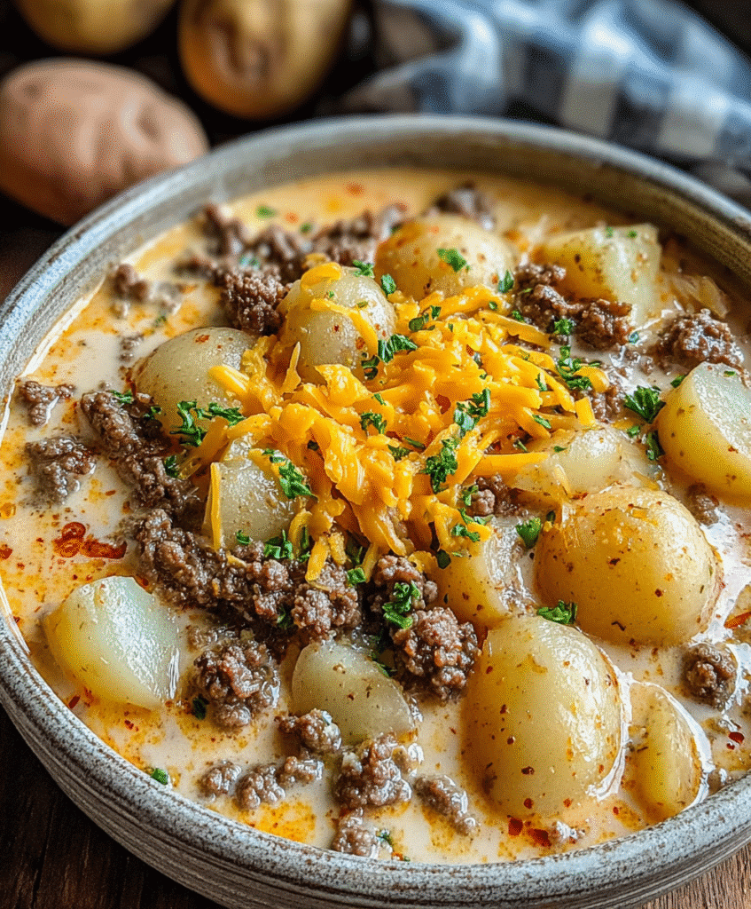 Slow Cooker Creamy Cheeseburger Potato Soup