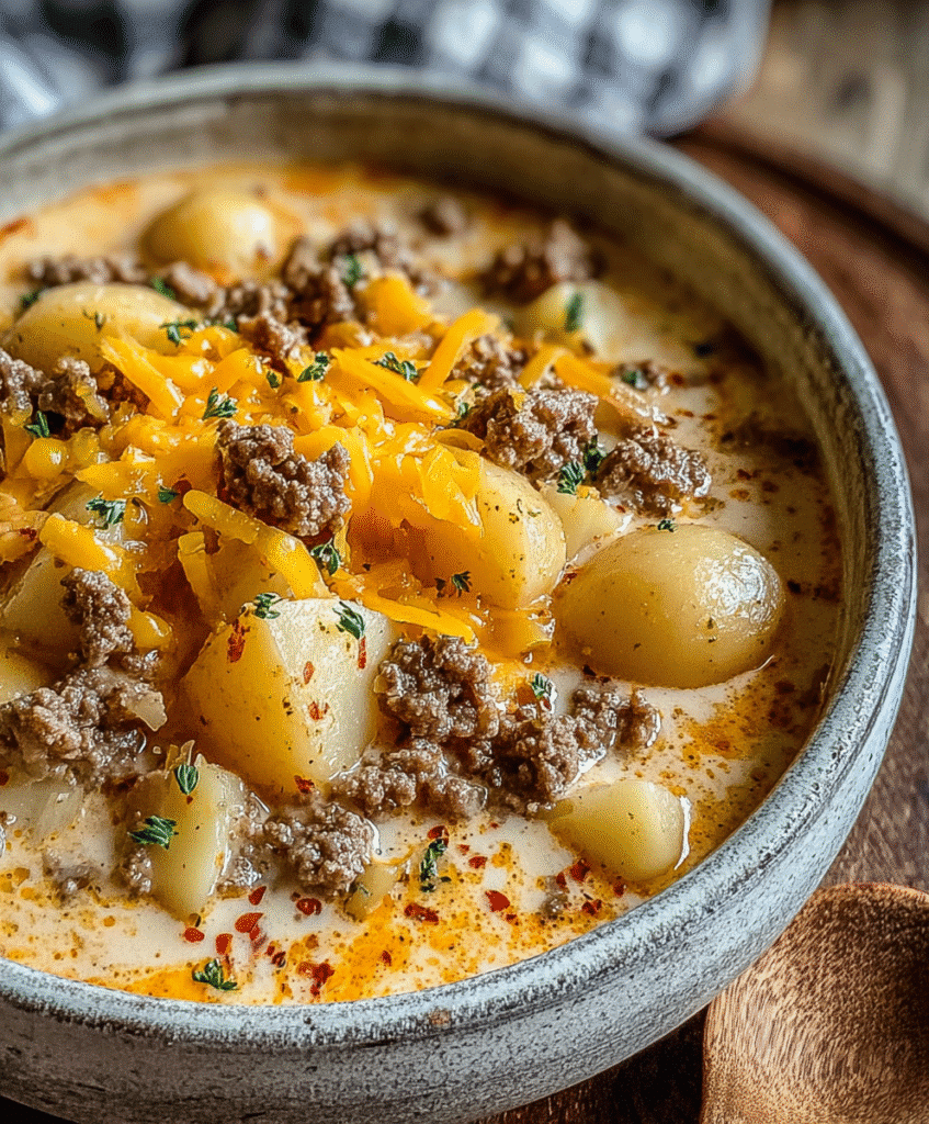 Slow Cooker Creamy Cheeseburger Potato Soup
