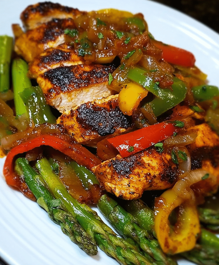 Spicy Seared Chicken with Sautéed Asparagus & Peppers