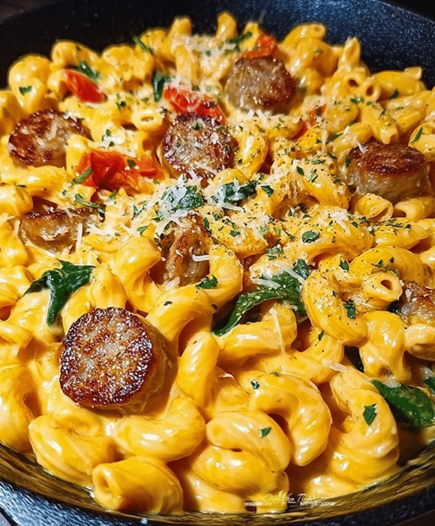 One-Pan White Cheddar Ranch Sausage Magic Pasta
