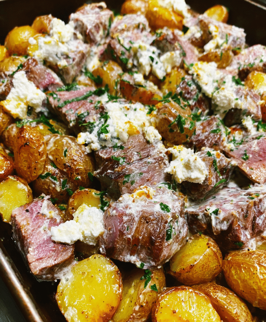 Steak, Potatoes, and Goat Cheese