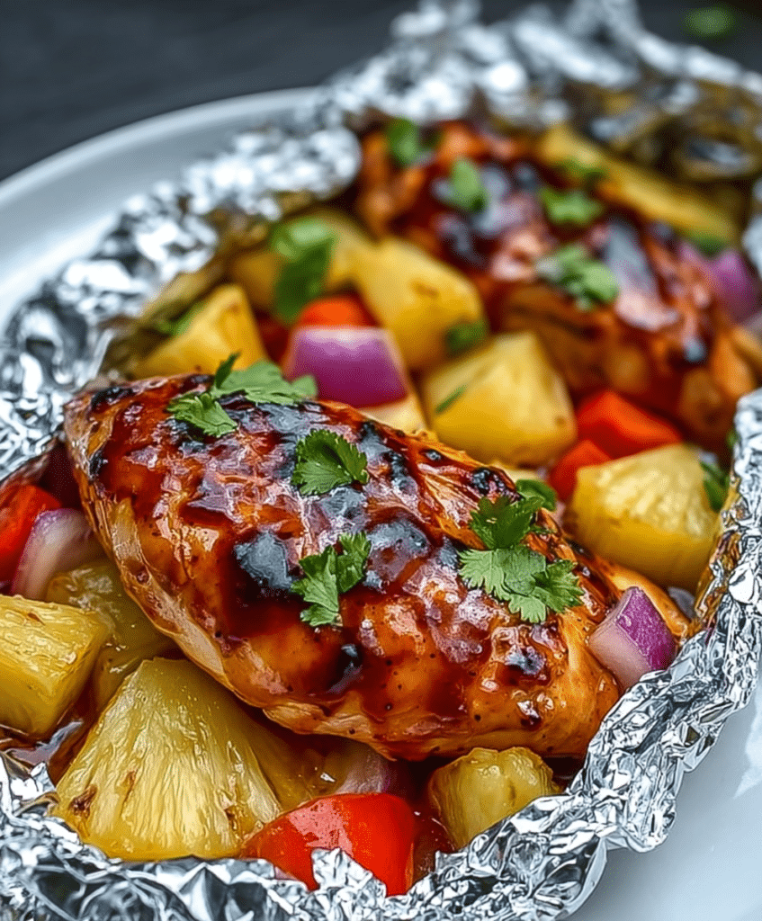 Hawaiian BBQ Chicken Pineapple Foil Packets